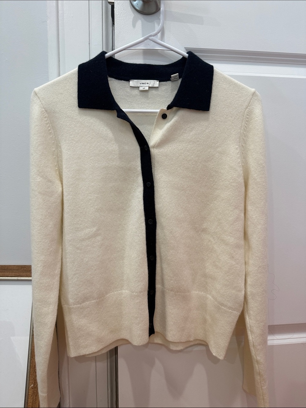 Vince Two-Tone Cream & Black Polo Cardigan